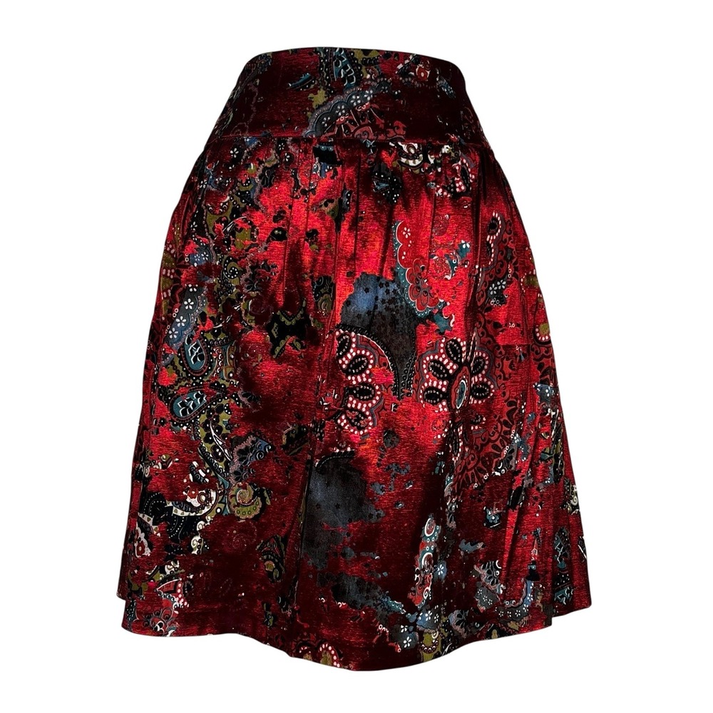 Jlee Silver Crimson Red Shimmer Skirt Velvet Paisley Florals‎ Size M Whimsy Goth